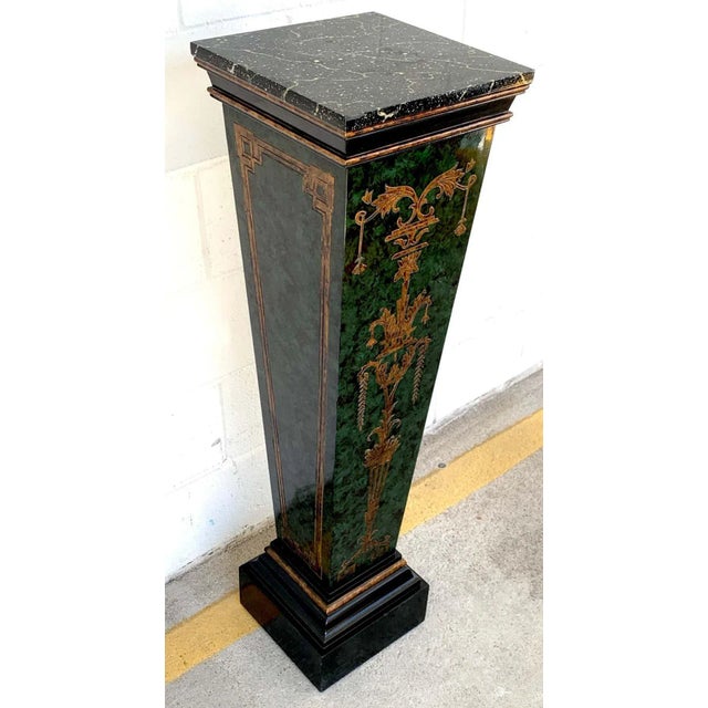 Mid 20th Century Neoclassical Faux Painted Green and Gilt Pedestals - a PAir For Sale - Image 4 of 8