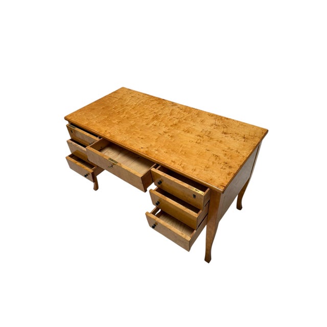 Art Deco Swedish Desk in Birdseye Maple, 1940s For Sale - Image 3 of 14