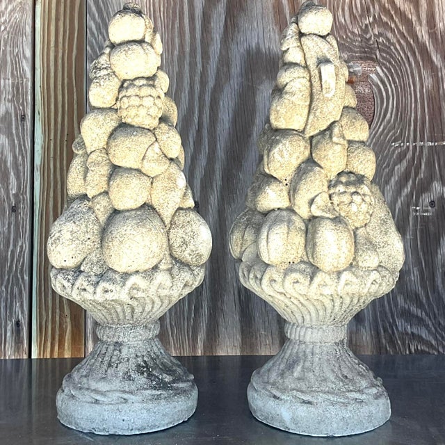 Vintage Regency Cast Concrete Fruit Topiary - a Pair For Sale - Image 4 of 7