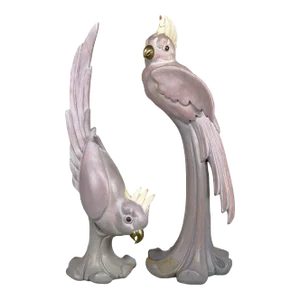 Vintage Art Deco Life Sized Cockatiel Parrot Bird Wood Sculpture - a Pair