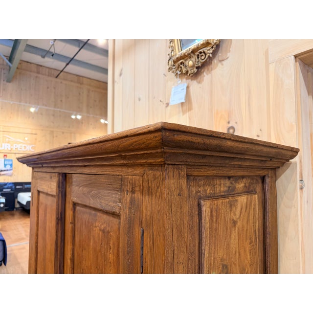 Mid 19th Century Antique Pine Armoire Cabinet With Paneled Doors and Plinth Base For Sale - Image 5 of 9