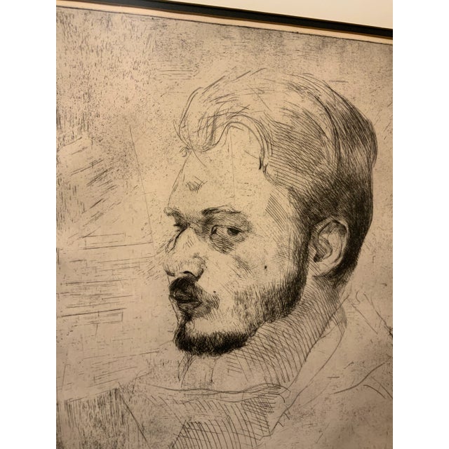 One of a kind Artist Proof Etching of a Man “Head #1” by Harry Hurwitz, custom black wood frame, double matte, and non-...