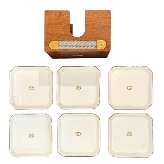 Italian Gucci Coasters With Holder Italy 1970's For Sale - Image 3 of 12