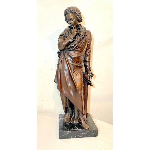 French Huge Antique 1800's French Ludwig Beathoven Andre Trupheme Figural Bronze Statue For Sale - Image 3 of 12