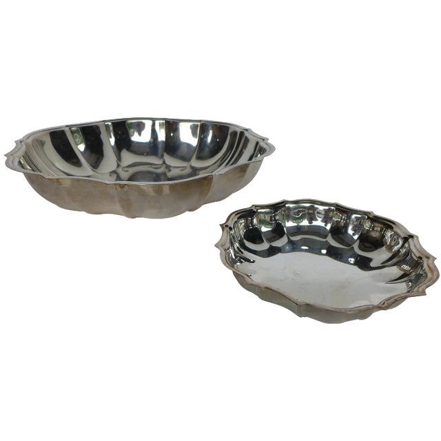 Silver Plate Scalloped Shape Bowls - A Pair For Sale