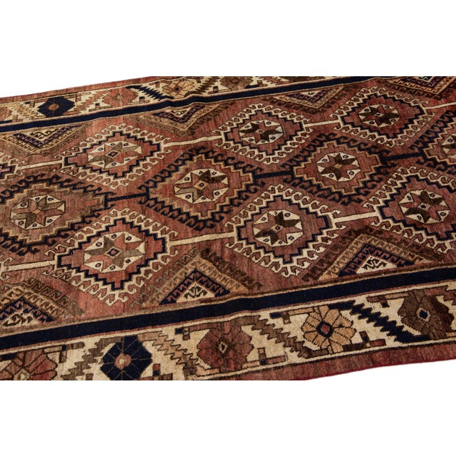 1960s Vintage Handmade Shiraz Brown Medallion Wool Rug For Sale In New York - Image 6 of 8