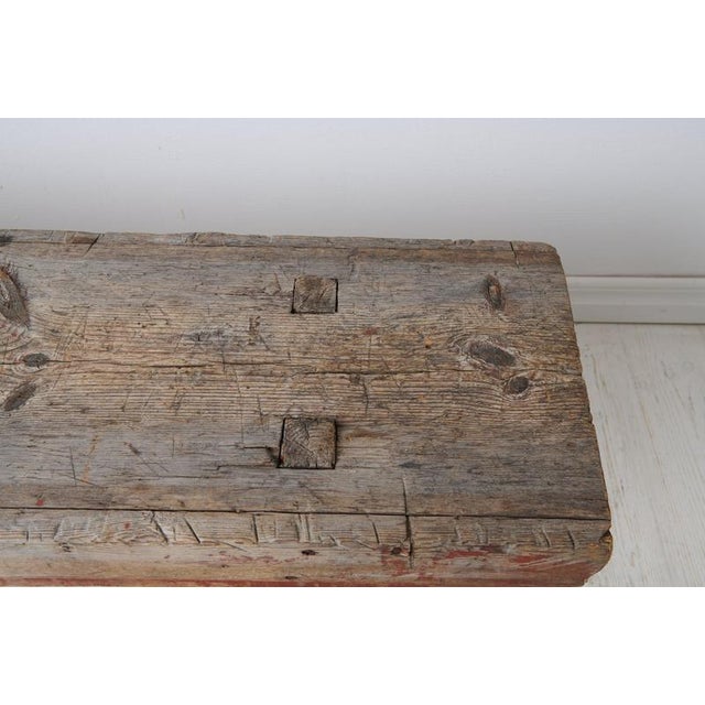 Brown Folk Art Handcrafted Bench in Pine, Northern Sweden, Late 1700s For Sale - Image 8 of 12