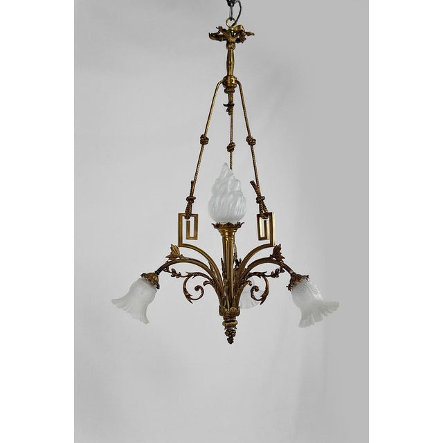 Louis XVI Neoclassical Style Hanging Light in Gilded Bronze, 1890s For Sale - Image 3 of 16