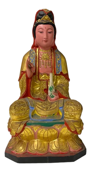 Vintage Chinese Wooden Carved Home Guardian Kwan Yin Figure