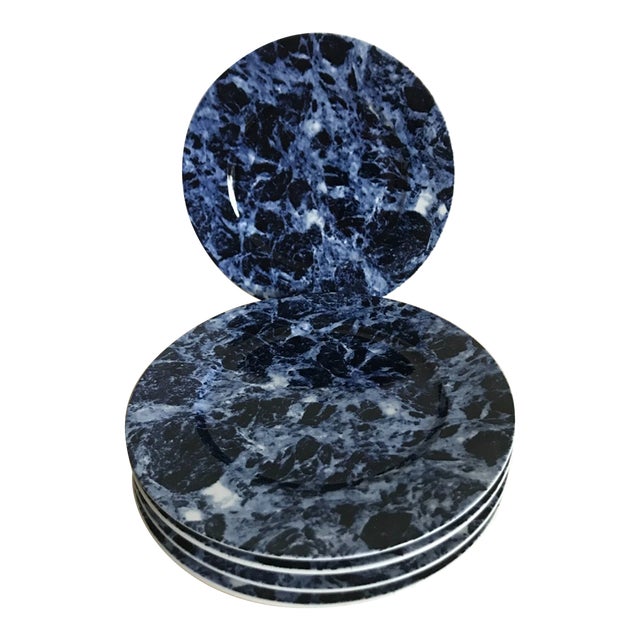 Vintage Villeroy & Boch Marble Blue Salad Plates- Set of 5 For Sale