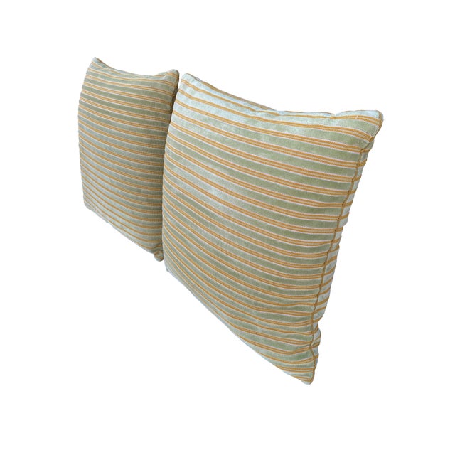 Rose Tarlow Pair of Euro Pillows in Striped Velvet Rose Tarlow Fabric For Sale - Image 4 of 8