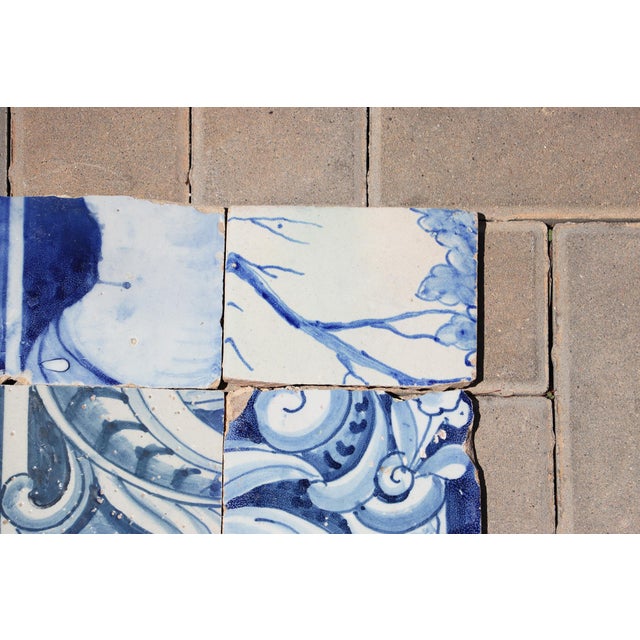 18th Century 18th Century Antique Portuguese Baroque Tiles With Rococo Scrollwork & Landscape Details, Set of 6 For Sale - Image 5 of 9