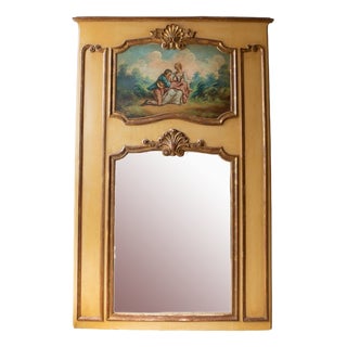 French Trumeau Mirror with Original Painting, 1900s For Sale