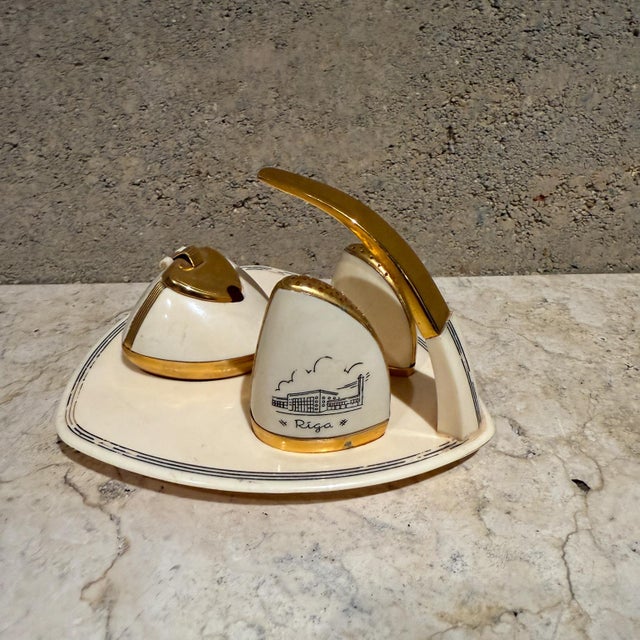 Metal 1960s Ussr Salt Pepper Shaker Set Soviet Riga For Sale - Image 7 of 9