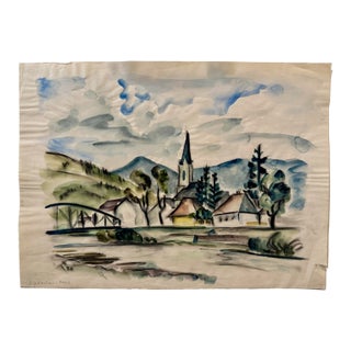 Henry Emil Salloch Original Watercolor on Paper Mountaun Valley Village, 1936. For Sale
