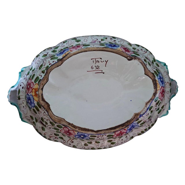 Large Italian Majolica Tureen with Hand-Painted Floral Decoration, 1970s For Sale - Image 3 of 11