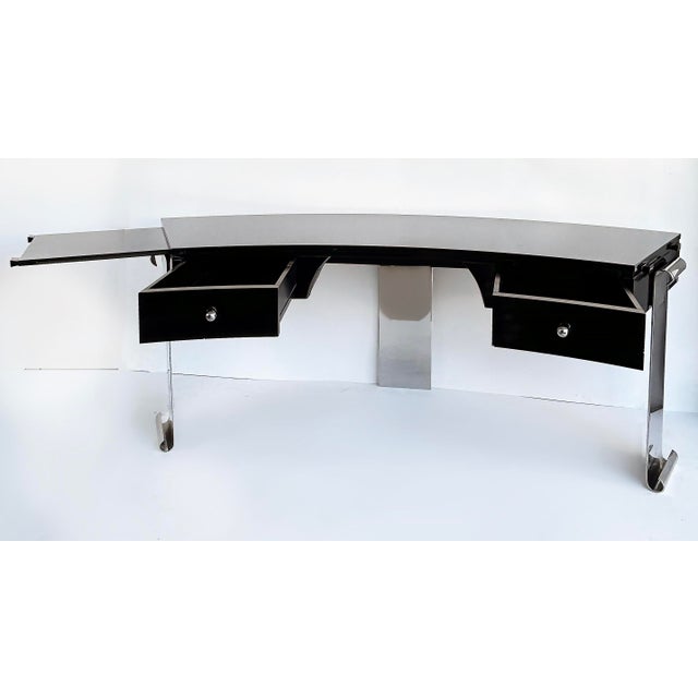 1980s Art Deco Style Lacquer, Stainless Steel Desk, Eugene Printz Style For Sale - Image 9 of 17