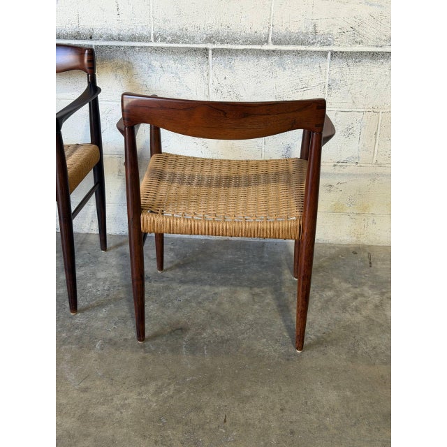 In Style of h.w. Klein for Bramin Teak and Rosewood Woven Cord Dining Armchairs Set of 6 Danish Mid-Century Modern 1960s For Sale - Image 4 of 10