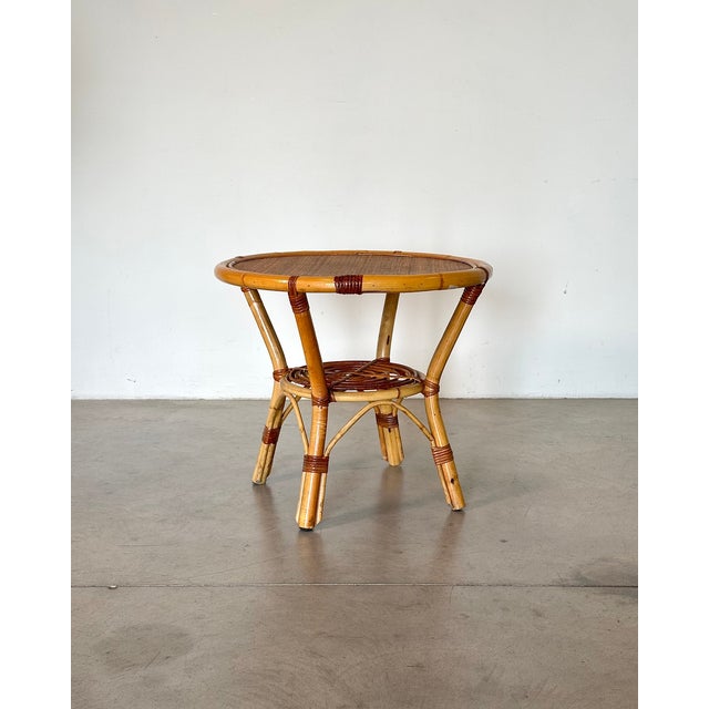 Brown Round Wicker and Bamboo Coffee Table, 1970s For Sale - Image 8 of 8