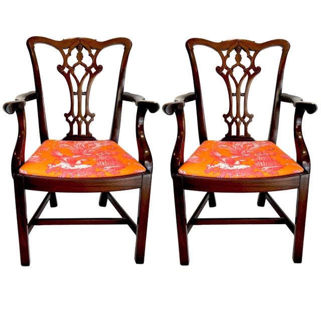 1930's Hand-Carved Solid Mahogany Chippendale Dining Chairs - Set of Eight For Sale - Image 6 of 14