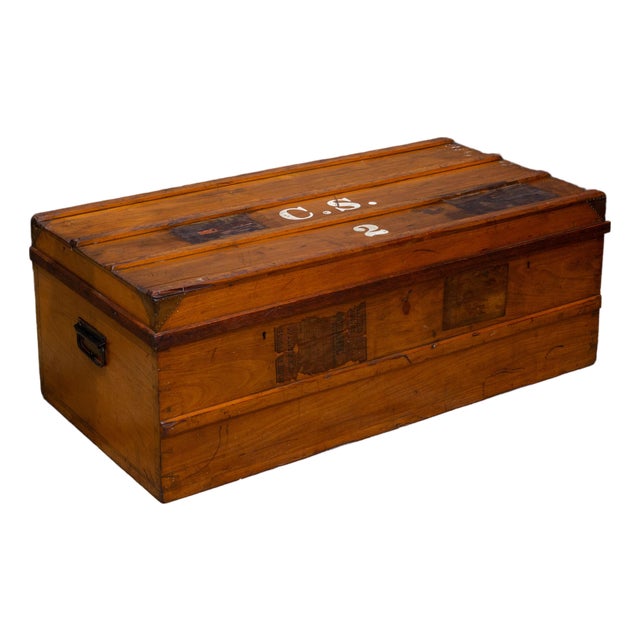 19th C. Monogrammed Travel Blanket Chest Trunk For Sale