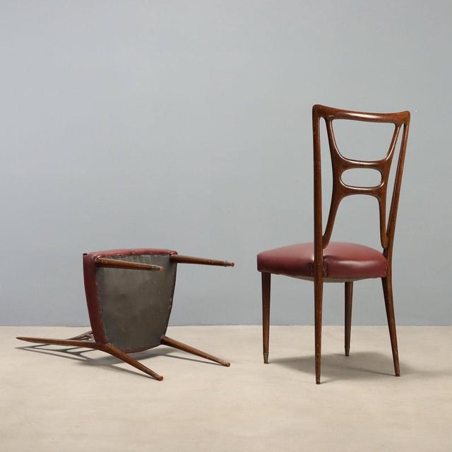 Mid-Century Chairs with Bordeaux Seats, 1950s, Set 6 For Sale - Image 8 of 9