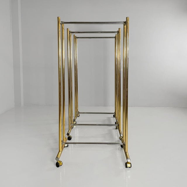 Italian Modern Metal Coat Racks in Gold and Silver Finish with Casters, 1980s, Set of 3 For Sale - Image 3 of 18