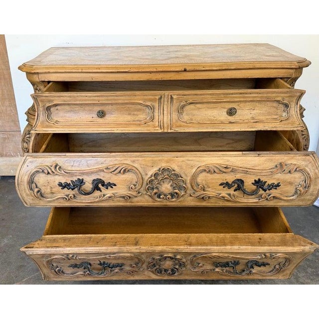 Antique French Louis XV Bombe Commode - Bleached Oak For Sale - Image 10 of 17