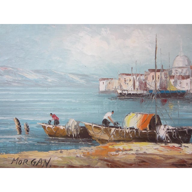 Sky Blue 1950s Morgan Seascape Coast of Italy Impressionist Signed Painting, Framed For Sale - Image 8 of 9