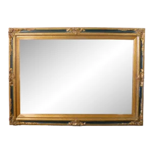 Vintage Gold & Forest Green Ornate Beveled Hanging Wall Mirror