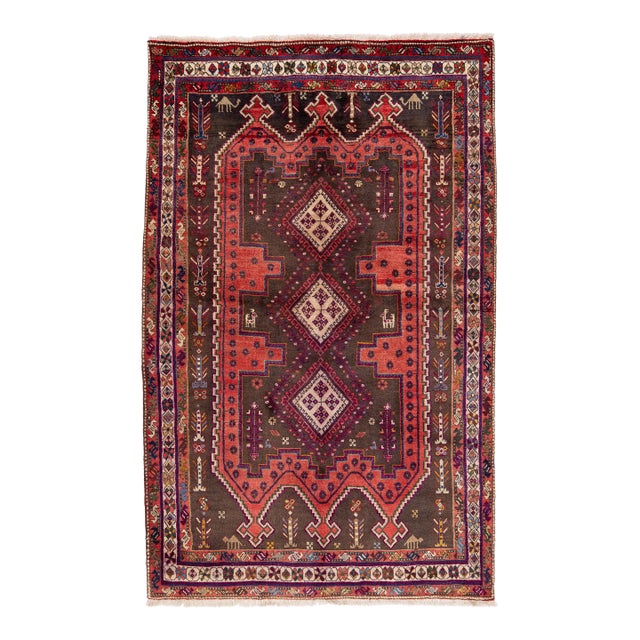Vintage Shiraz Wool Rug With Geometric Medallions & Tribal Motifs For Sale