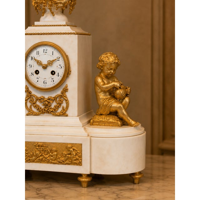 1855 French Louis XVI Marble Ormolu Clock Set - 3 PCS For Sale - Image 9 of 18