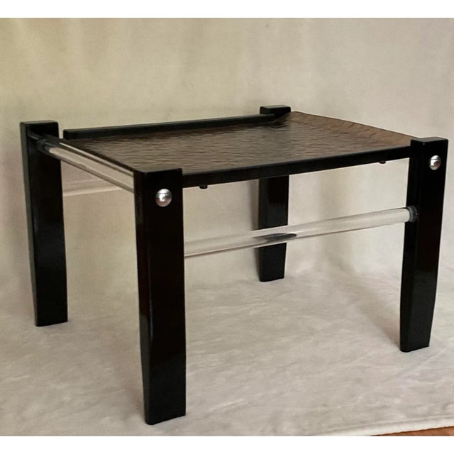Unique Mid Century Modern 70's acrylic and wood serving Butler table. This table features a removable serving tray,...