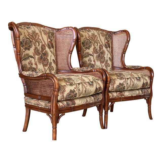Ethan Allen Faux Bamboo Cane Wingback ChairsPair Chairish