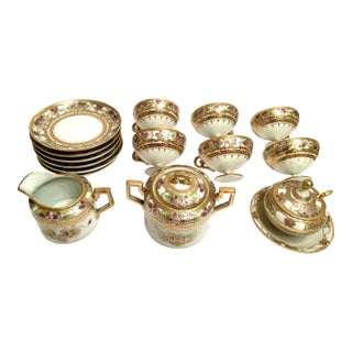 Antique Nippon Hand Painted Porcelain Tea Set- 15 Pieces For Sale