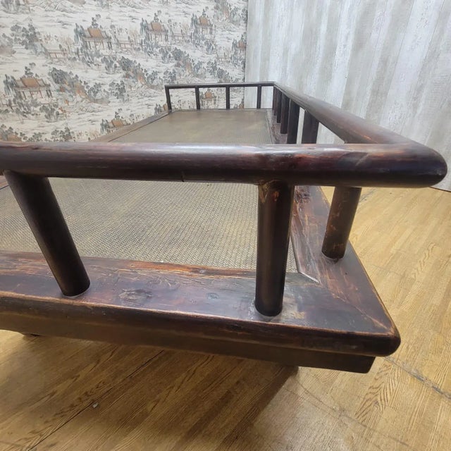 Antique Shanxi Province Elm and Rattan Inlay Opium Bed For Sale - Image 10 of 13