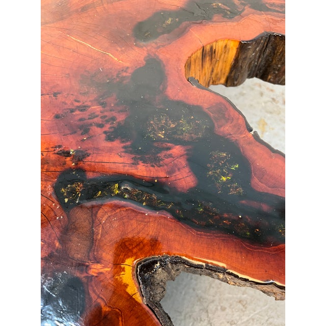 Vintage Live Edge Resin-Filled Cypress Coffee Table For Sale - Image 9 of 10