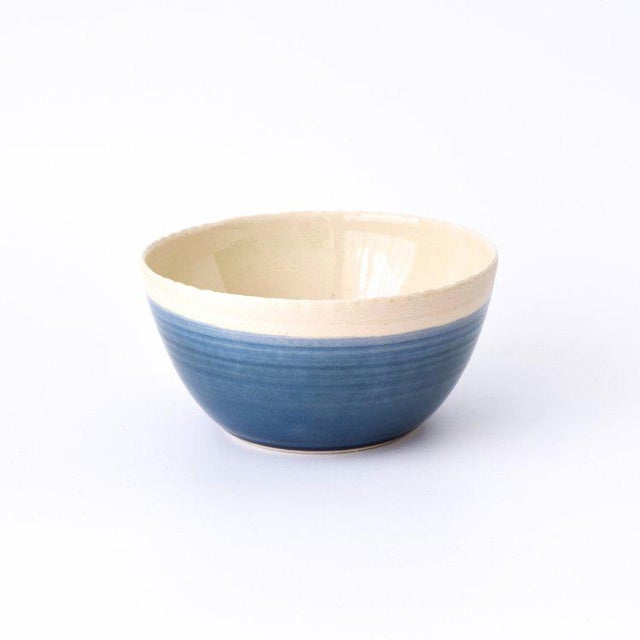 Contemporary Handcrafted Porcelain Blue and Cream Soup Bowl by