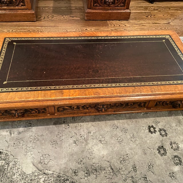 Victorian Victorian Intricately Carved Oak Kneehole Executive Desk For Sale - Image 3 of 12