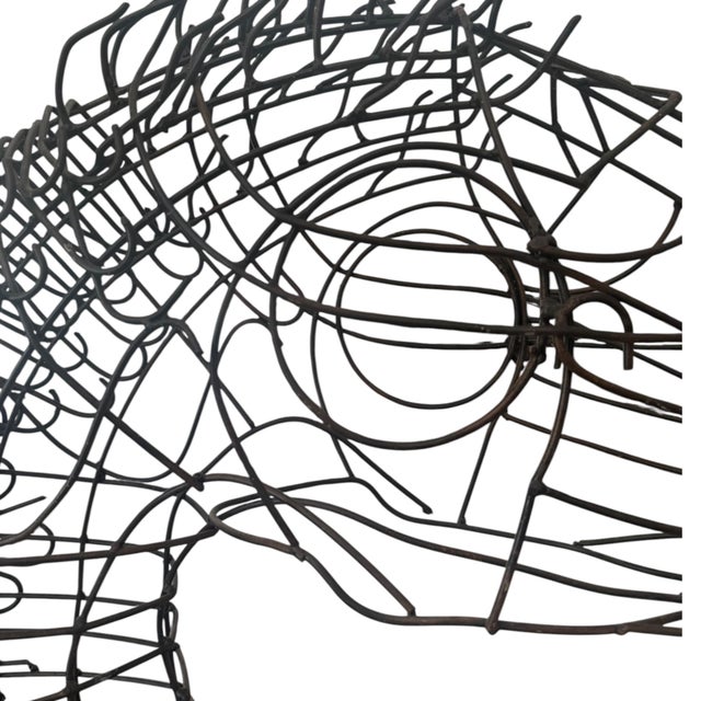 Black Late 20th Century Large Modernist Welded Steel Wire Horse Head Sculpture on Metal Base For Sale - Image 8 of 10