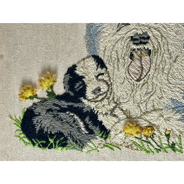 1970s Old English Sheepdog Embroidery With Two Puppies For Sale In Washington DC - Image 6 of 6