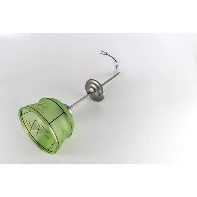Art Deco French Green Glass Ceiling Lamp, 1930s For Sale - Image 12 of 18