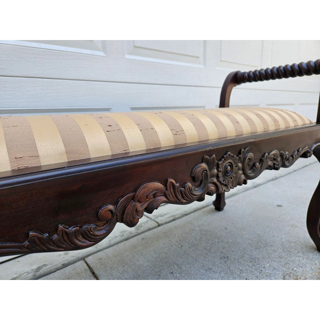Wood Beige Window Bench With Carved Apron and Barley Twist Side Rails For Sale - Image 7 of 12