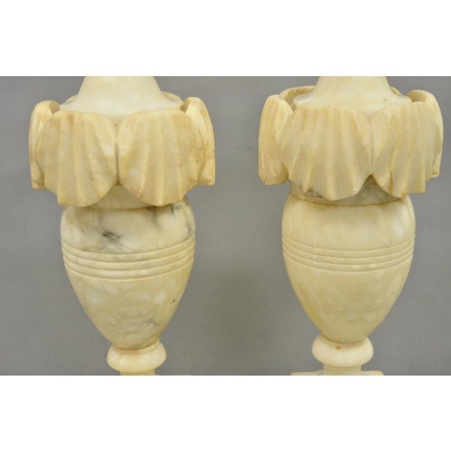 Antique Italian Neoclassical Style Carved Marble Shell Urn Table Lamps - A Pair For Sale In Philadelphia - Image 6 of 12