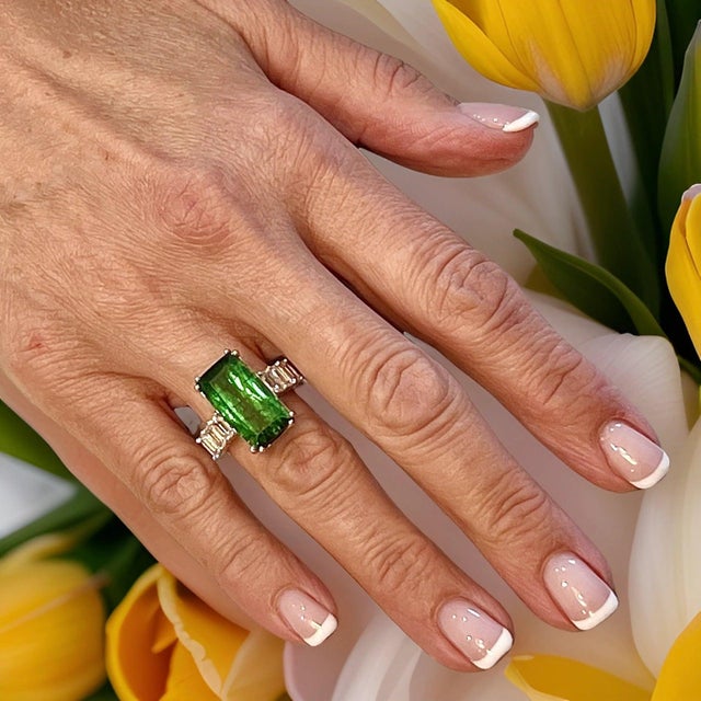 Natural Tourmaline Sapphire Ring 7 14k WG 12.17 TCW Certified For Sale - Image 10 of 18