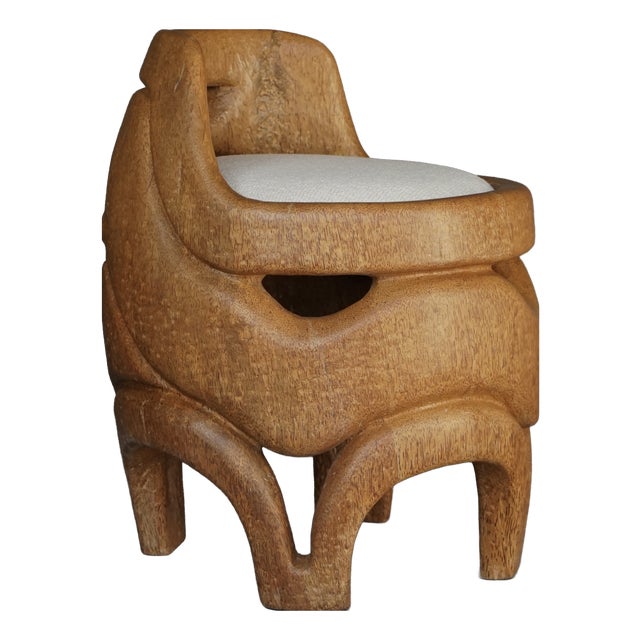 Hand-Carved Palm Wood Side Chair, 1970s For Sale