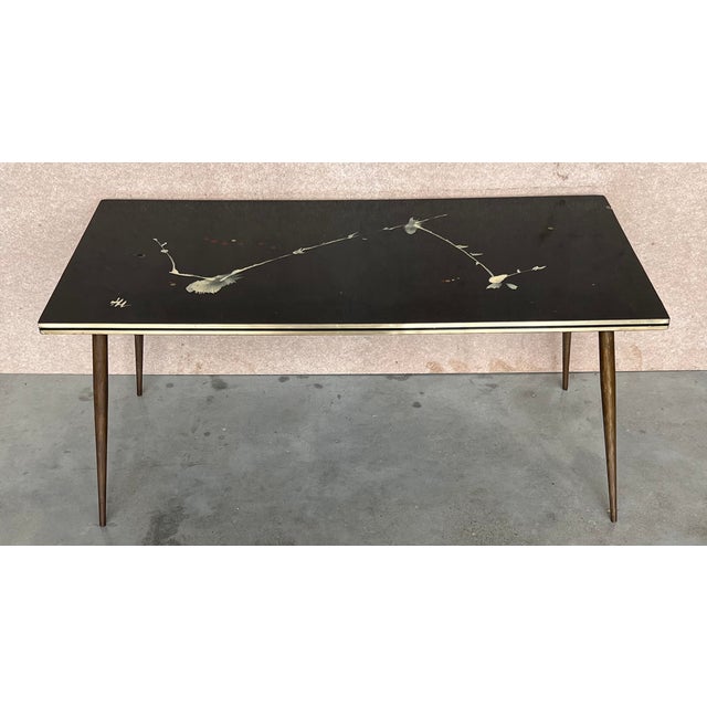 Italian Mid-Century Modern Black & Gold Coffee Table With Abstract Painting Top For Sale - Image 6 of 10