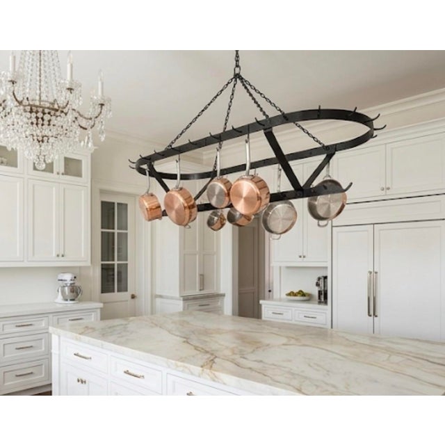 French Country Wrought Iron Oval Hanging Pot Rack For Sale - Image 11 of 12