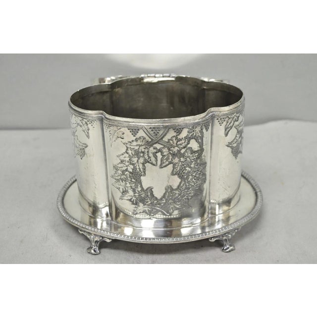 Antique Victorian Silver Plated Etched Footed Hinged Biscuit Barrel Jar on Stand For Sale - Image 16 of 18