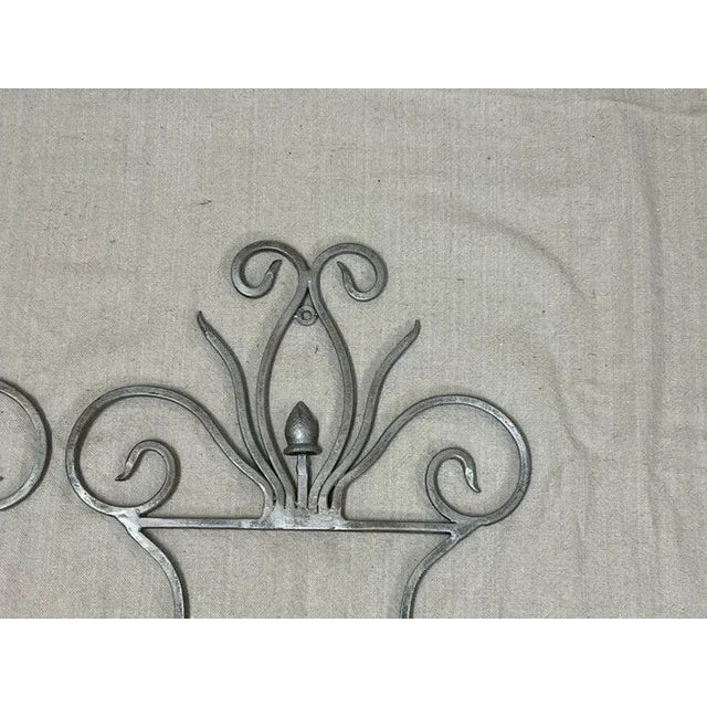 Metal Pair of Large Silver Floral Hand Towel Racks For Sale - Image 7 of 13